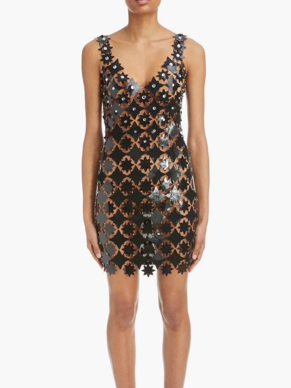 Rabanne Stud Detail Cutout Black Star Crystal Embellished Spangle Dress NEW